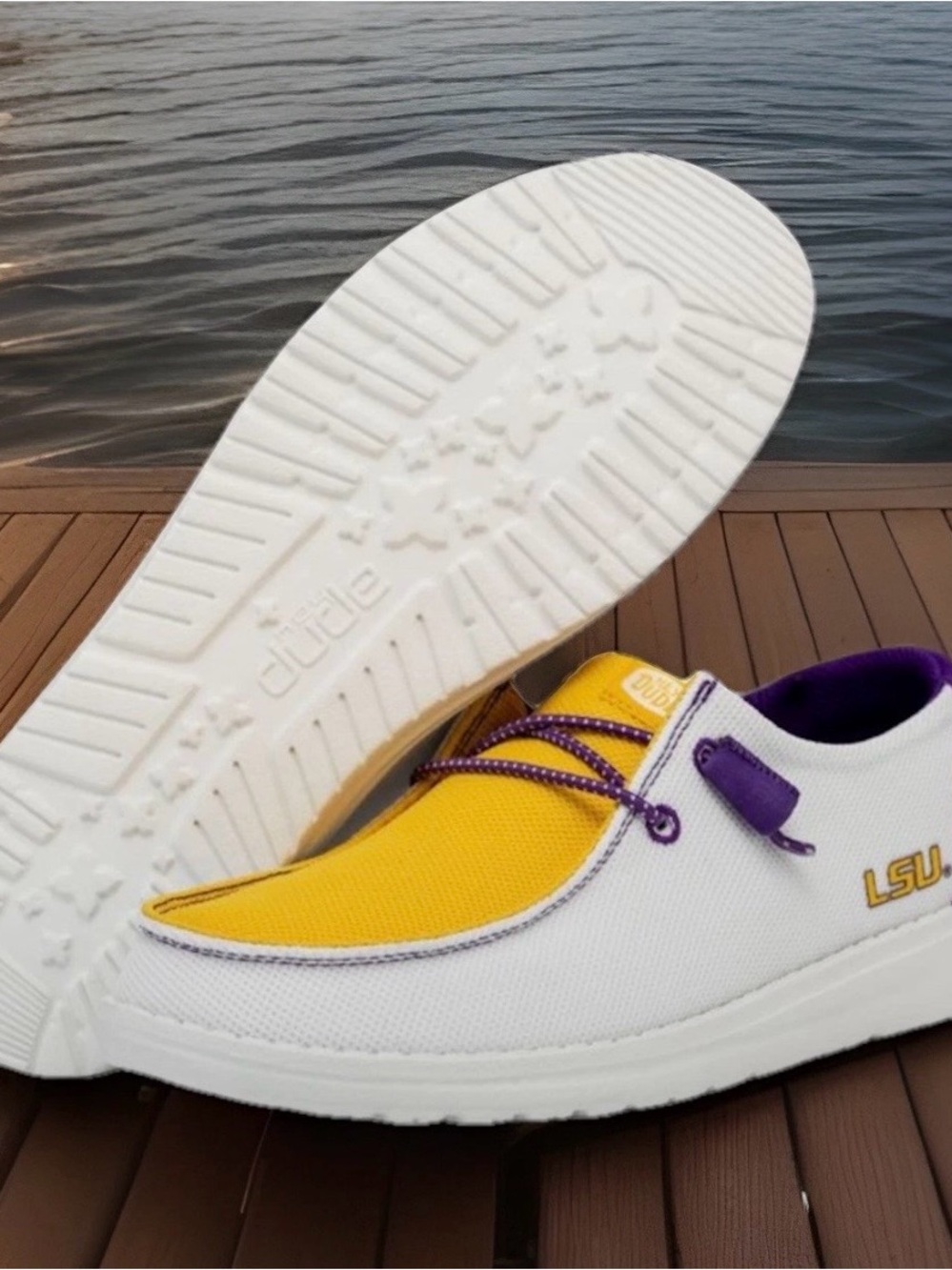 💜 Hey Dude Wendy LSU Purple Gold White Women’s Canvas Loafer Shoes 8 NEW